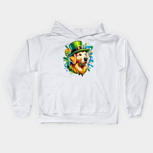 Golden Retriever Celebrates Saint Patrick's Day Joyfully Kids Hoodie